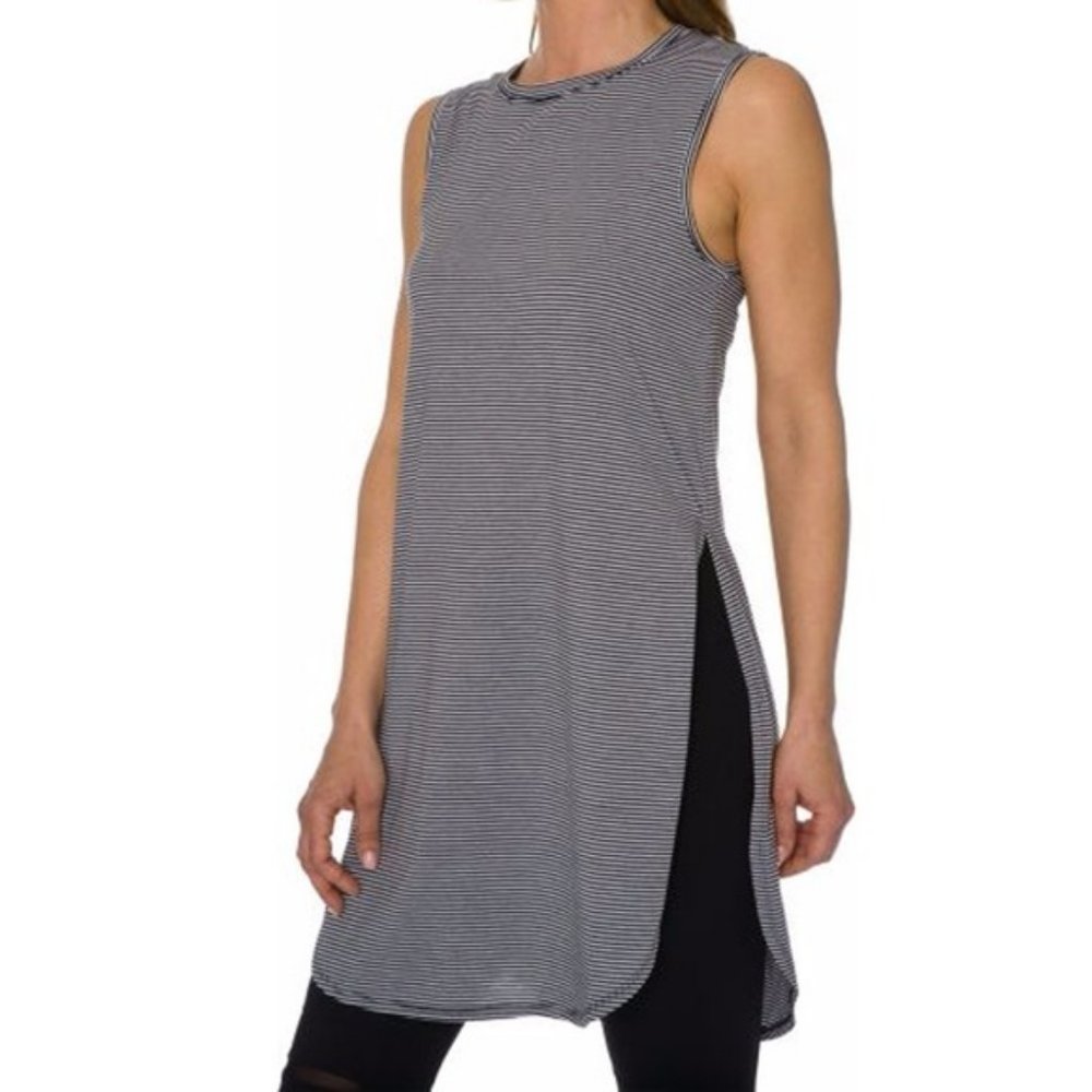 Betsey Johnson Striped Split Hem Long Tunic Performance work out Tank